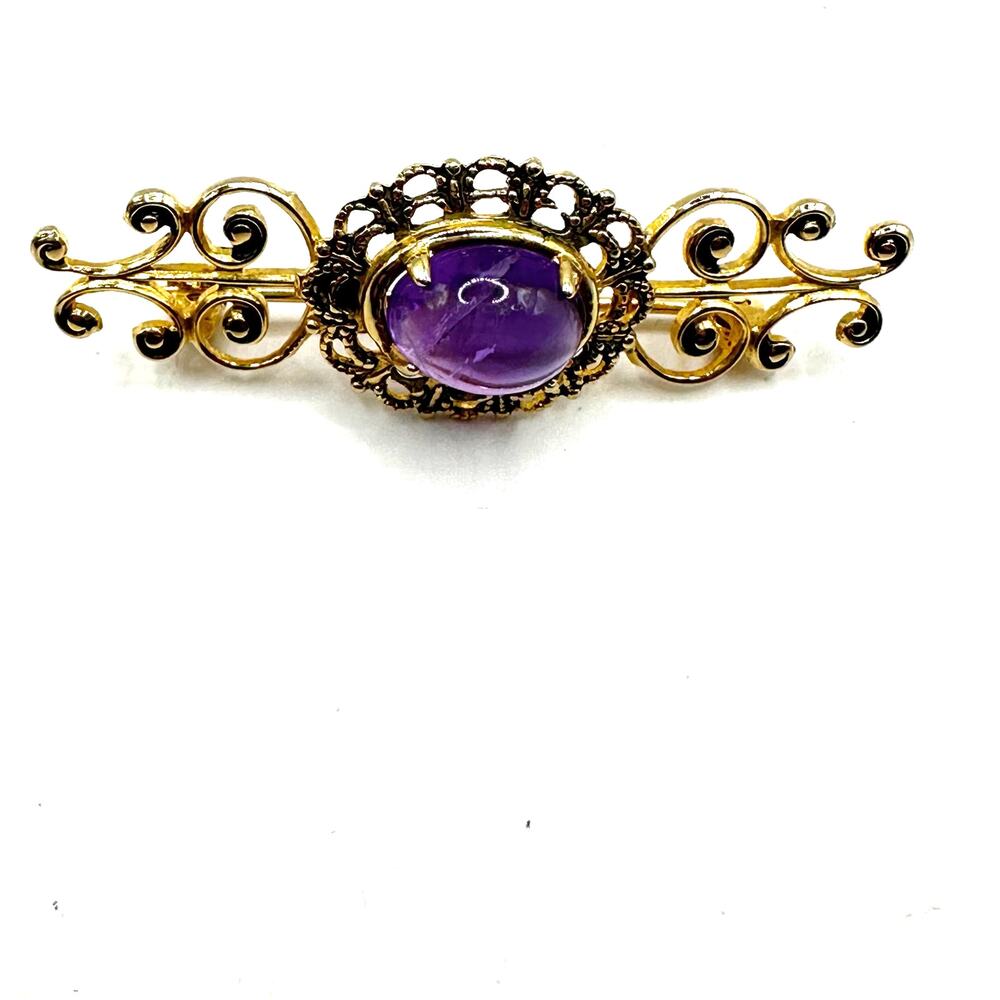 Brooch Pin Gold Purple Cabachon Marked 12kGFDOR 12k gold filled retro vintage